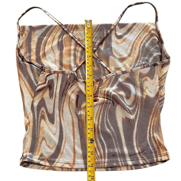 Brown and Cream Marble Print Cross Back Crop Top - Picture 6 of 8